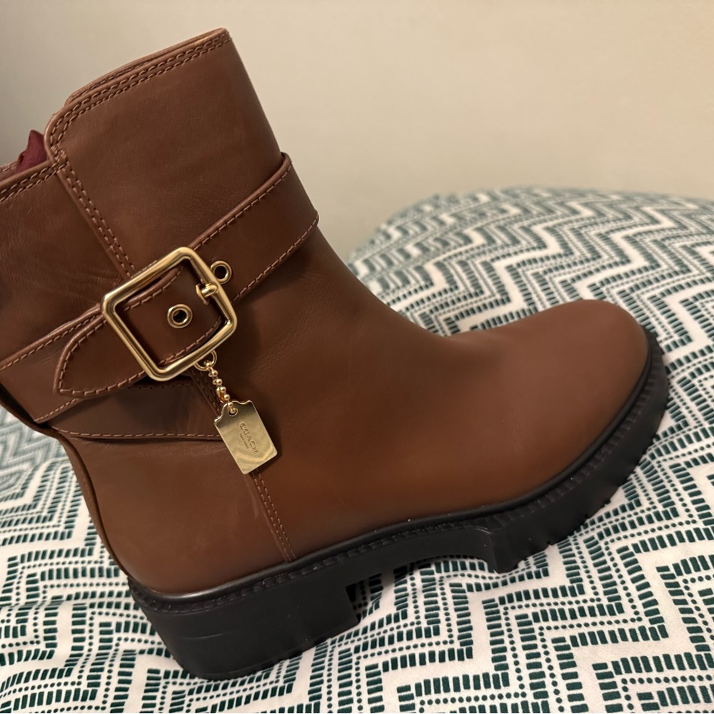 Coach Tan Ankle Boots with Gold Buckle